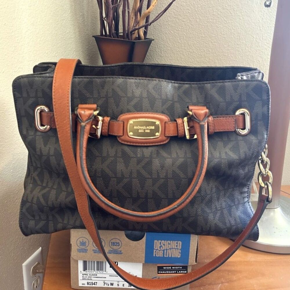 Michael Kors Hamilton Signature Monogram Coated Canvas Satchel Crossbody Bag
